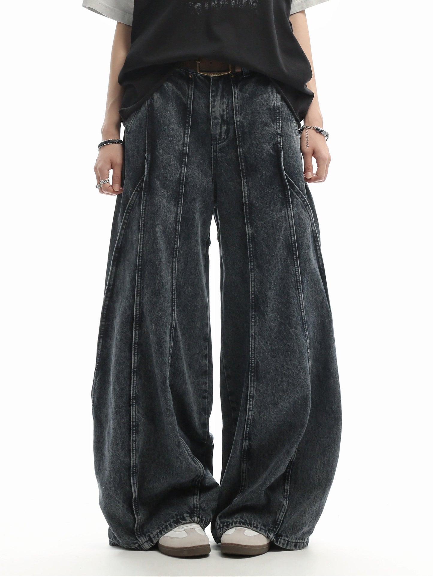 Patchwork Curved-Leg Jeans