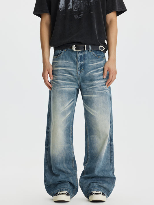 Vintage Washed Clean Fit Straight Jeans