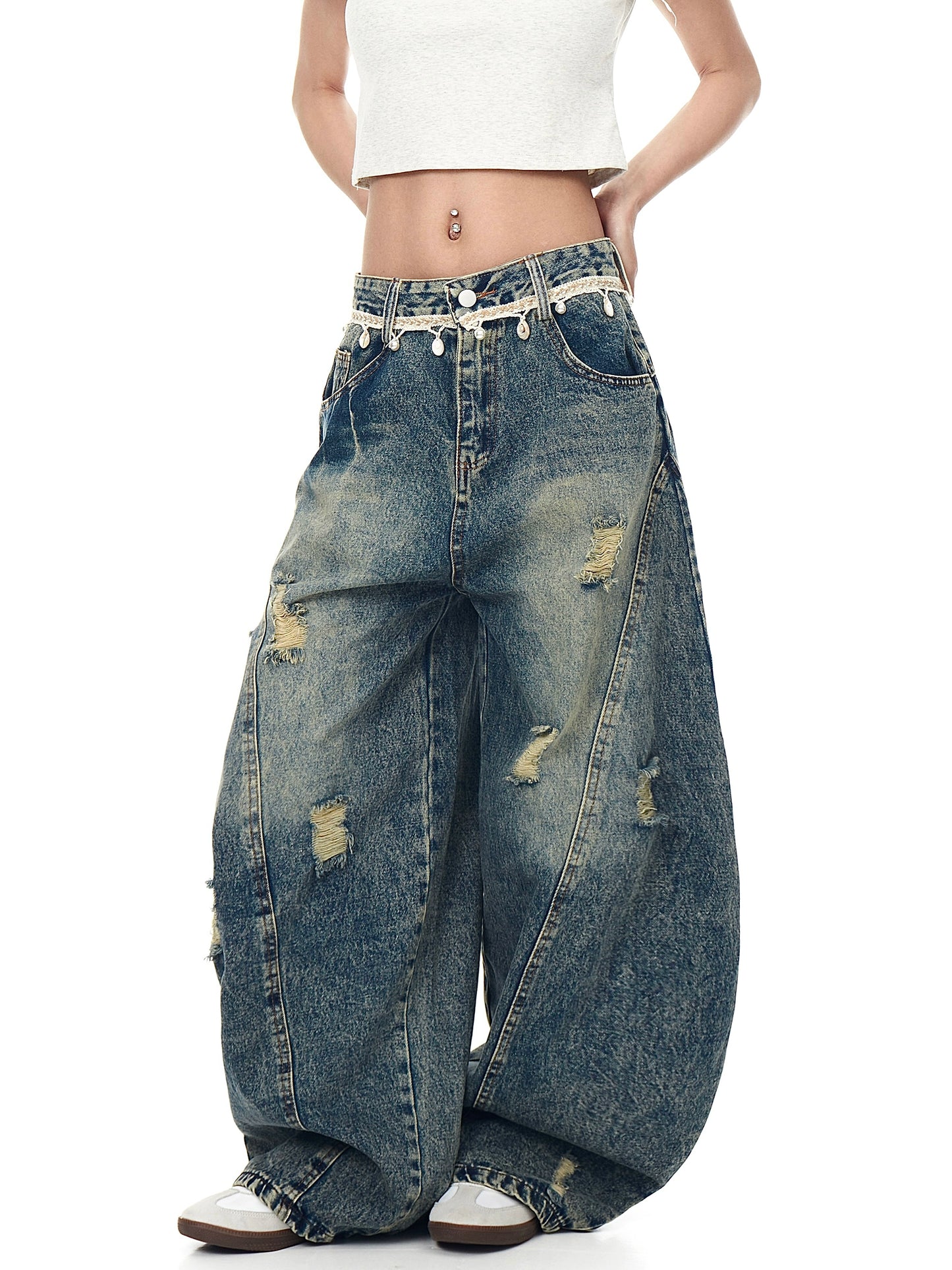 Retro Waist Chain Broken Jeans