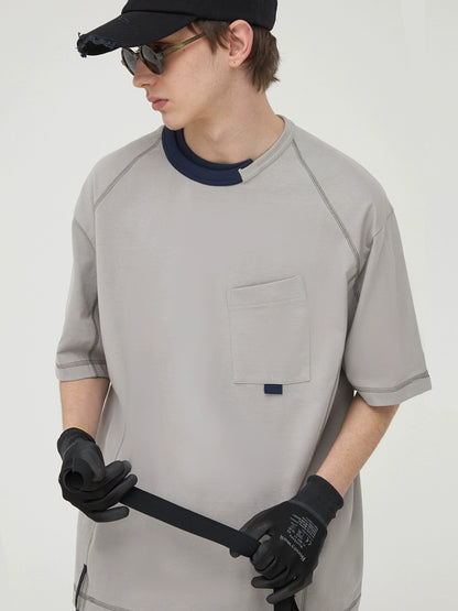 Asymmetric Neck Contrast Trim Tee