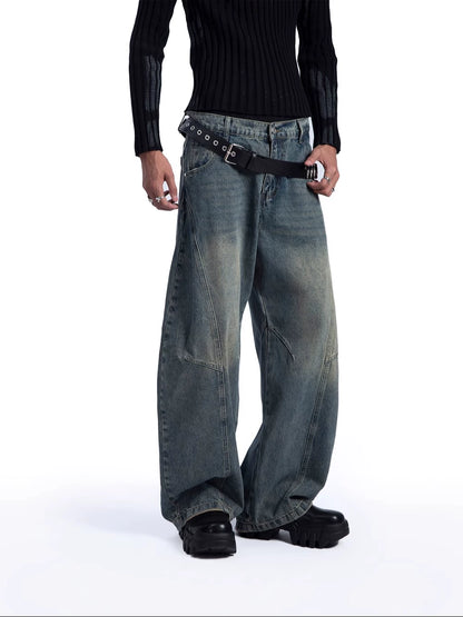 Heavy Retro Scimitar Wide Denim Pants