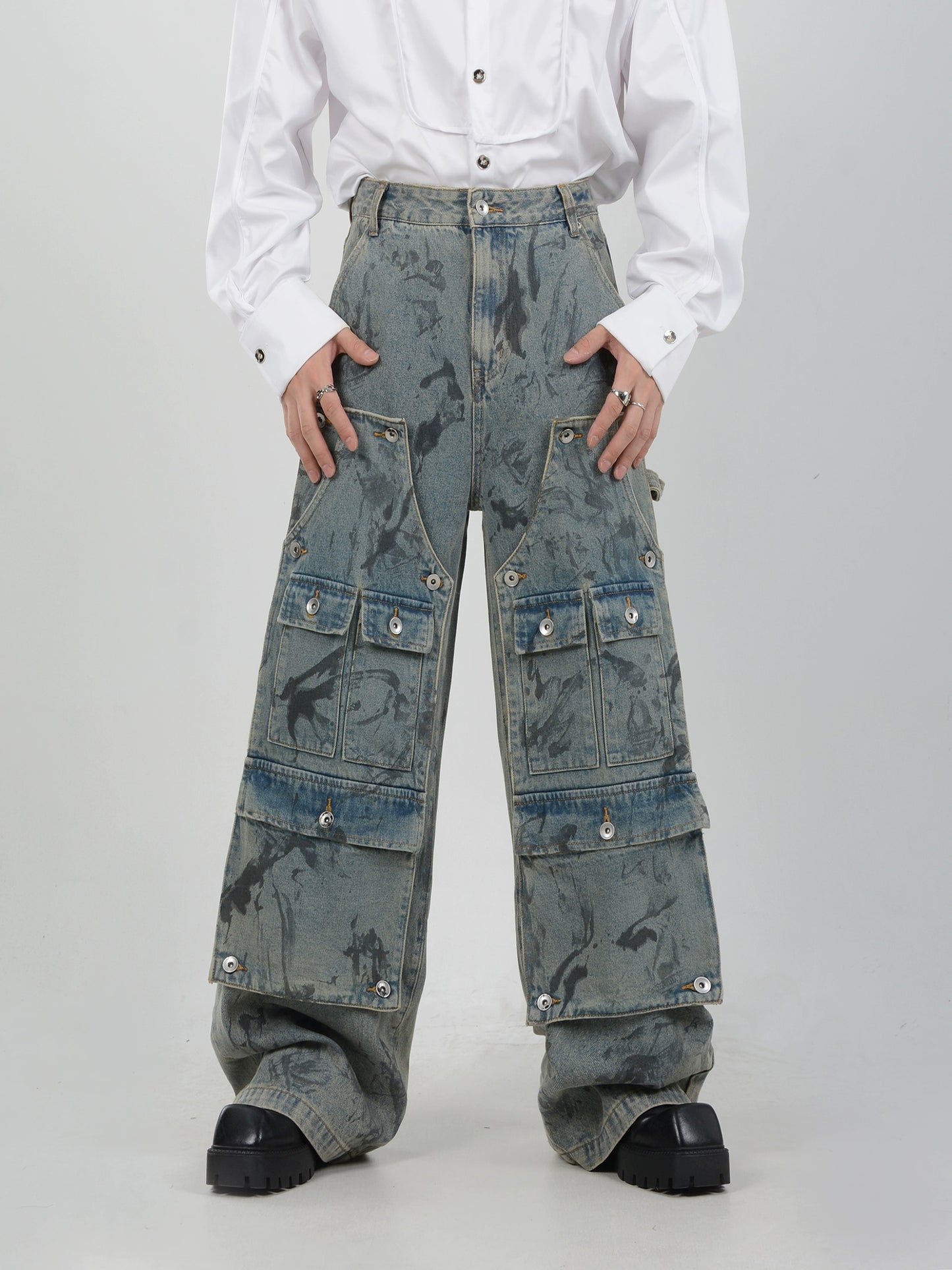 Arged Multi Pocket Denim Cargo Pants