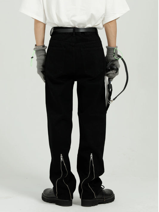 Back Zipper Black Denim Pants