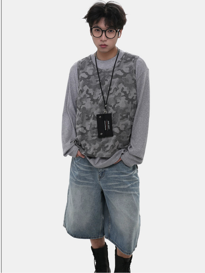 Layered 2 Piece Set Camo & Long Sleeve Tee