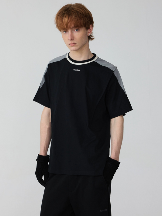 Contrast Panel Embroidered Loose Tee