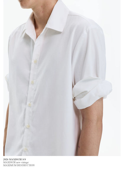 Roll-Sleeve Linen Blend Shirt