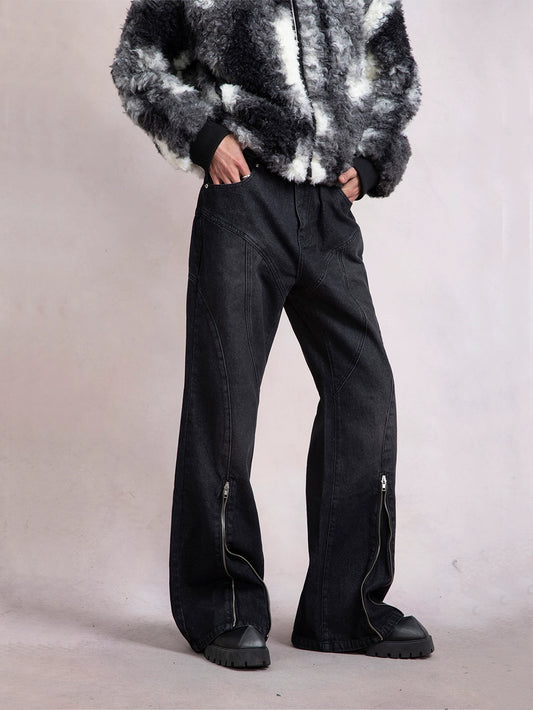 Center Zip Black Denim Pants