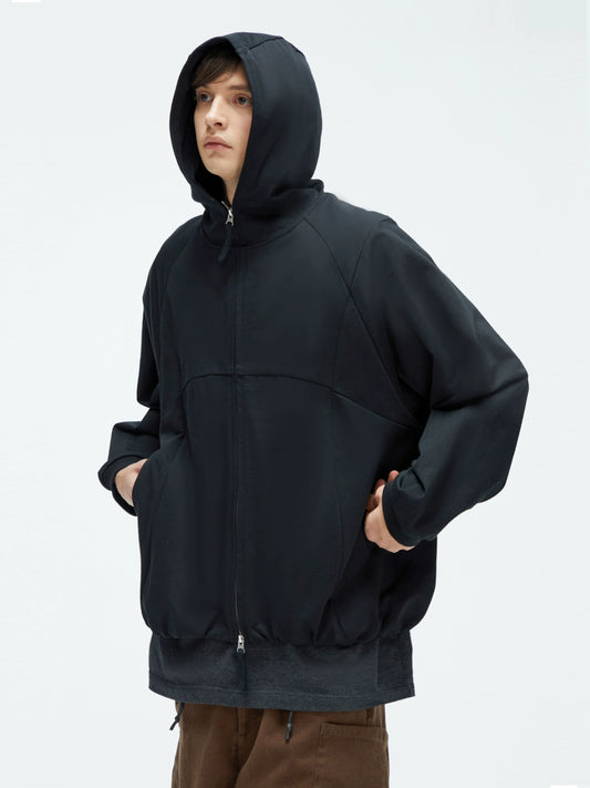 Relaxed Fit Solid Color Zip-Up Jacket