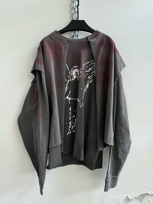 Washed Distressed Spray-dyed Long Tee