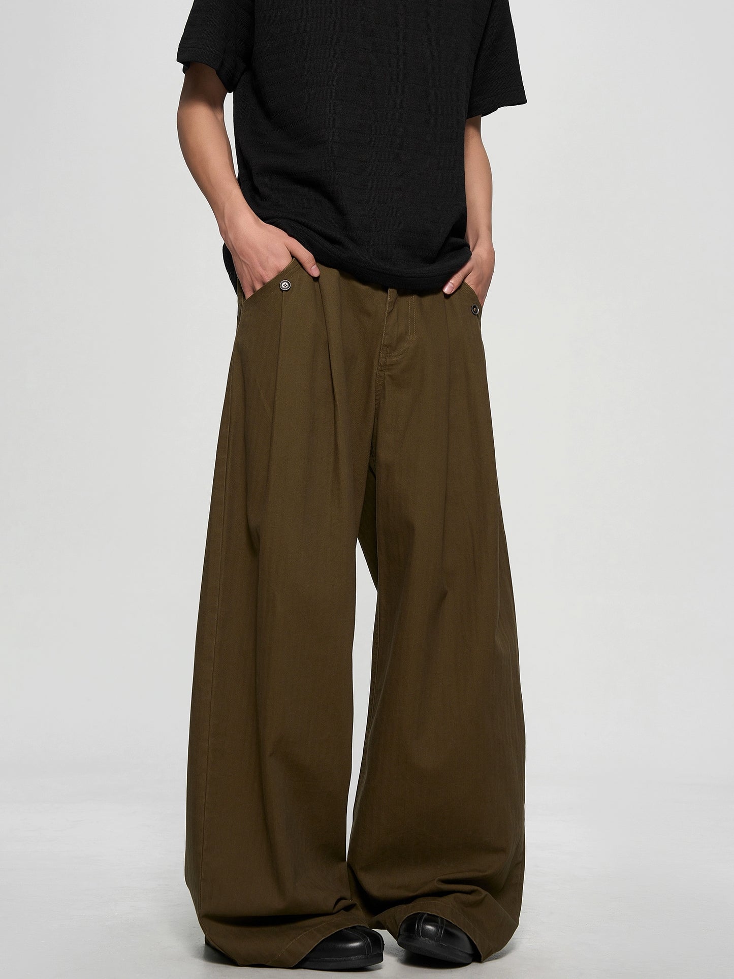 Retro Washed Pleated Straight Pants