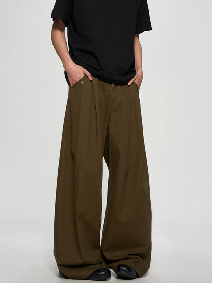 Retro Washed Pleated Straight Pants