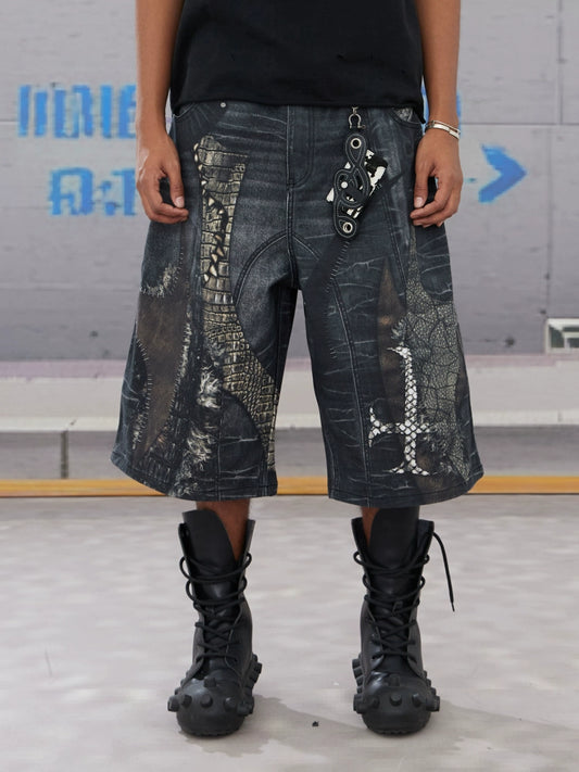 Street Cross Patchwork Denim Shorts