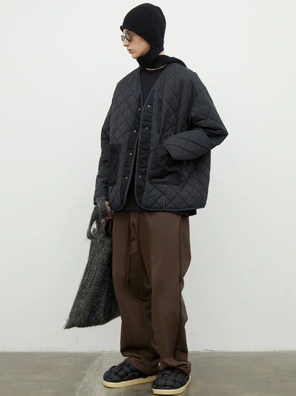 Vintage-Inspired Collarless Cotton Coat