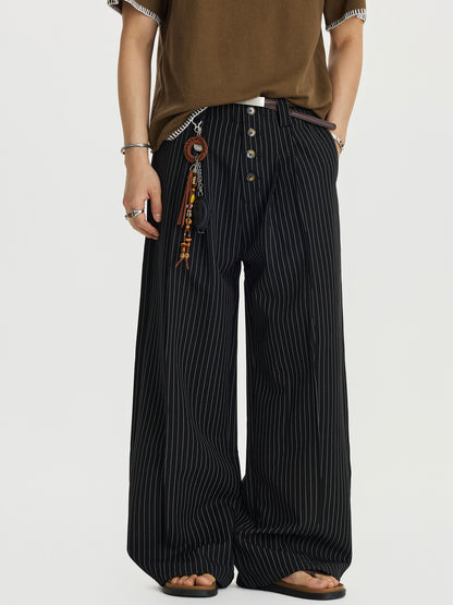 Double Pleated Wide Leg Stripe Pants
