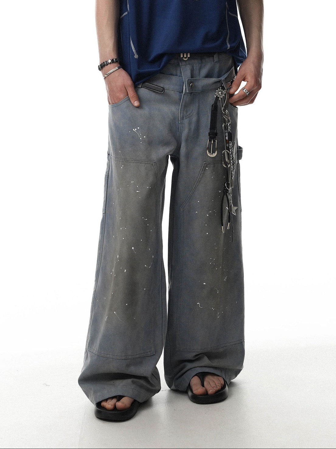 Paint Splatter Double-Waist Wide-Leg Jeans