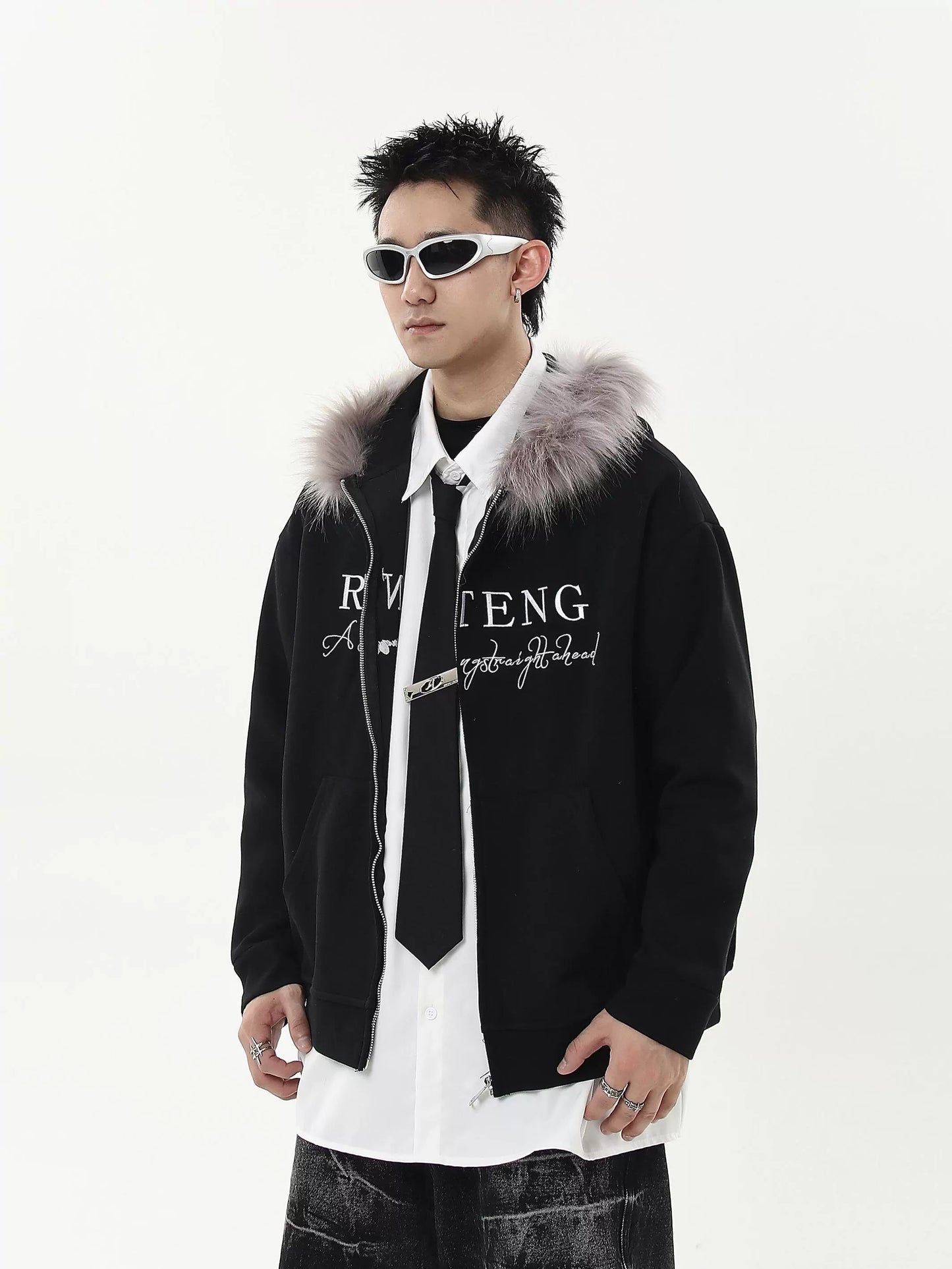 Fur Zip Logo Hoodie