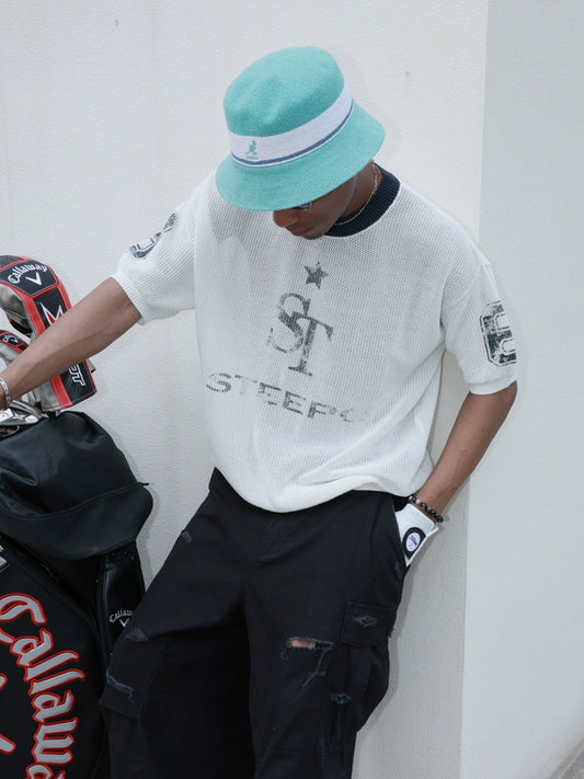 Crew Neck Mesh Knit Tee