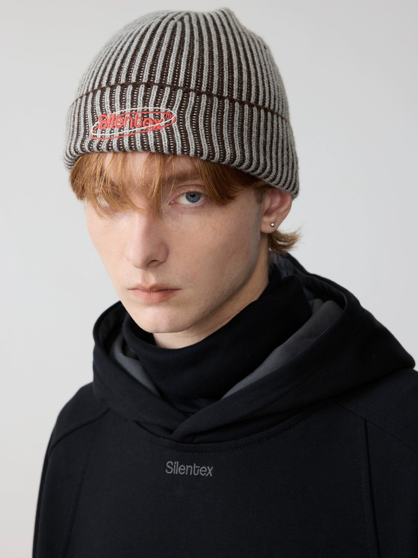 Wool Rib Knit Hooded Beanie