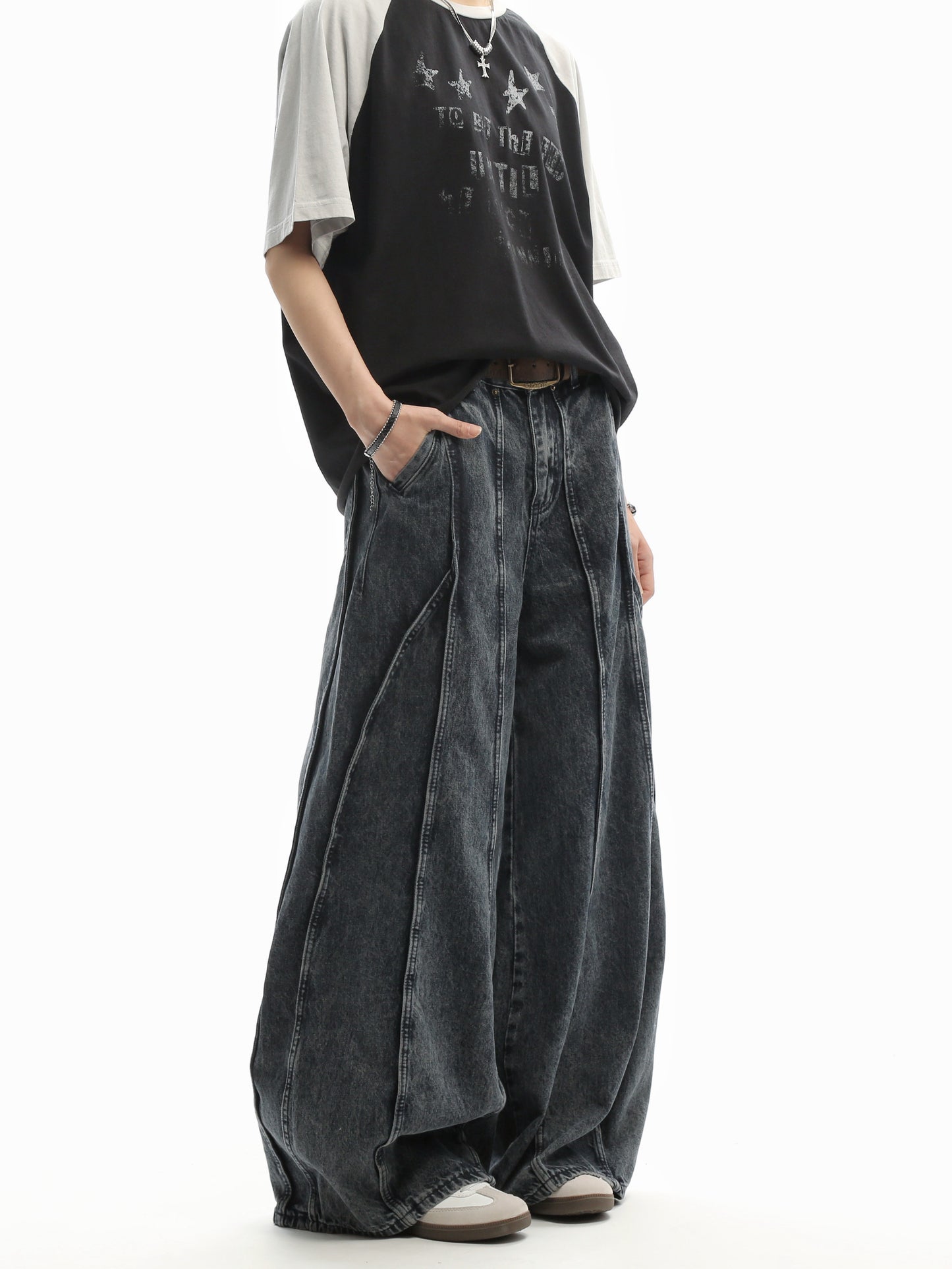 Patchwork Curved-Leg Jeans
