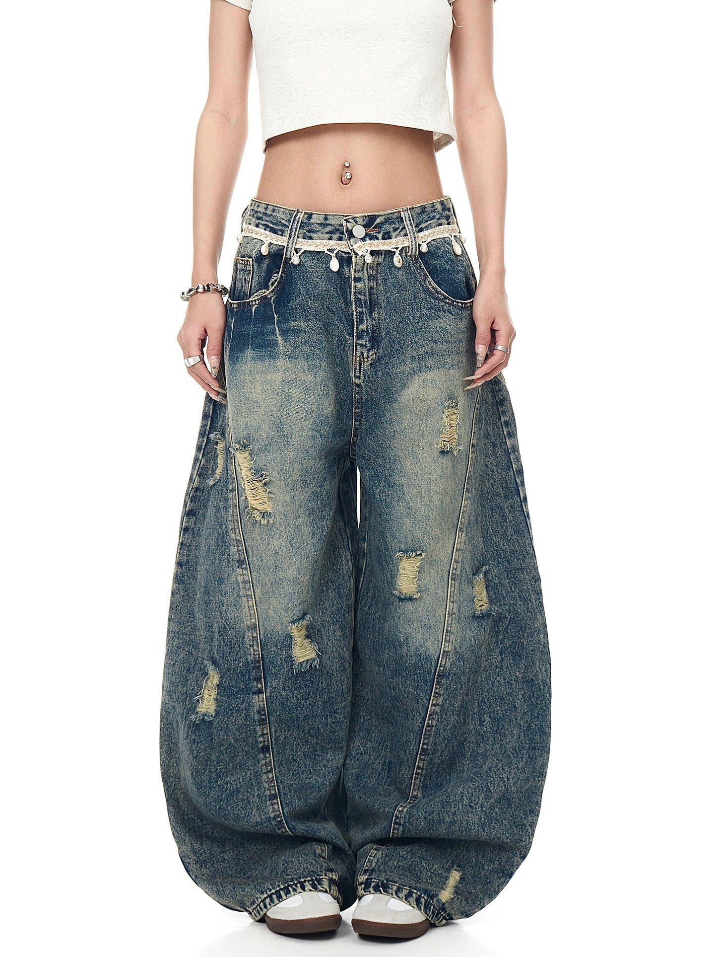Retro Waist Chain Broken Jeans