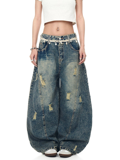 Retro Waist Chain Broken Jeans