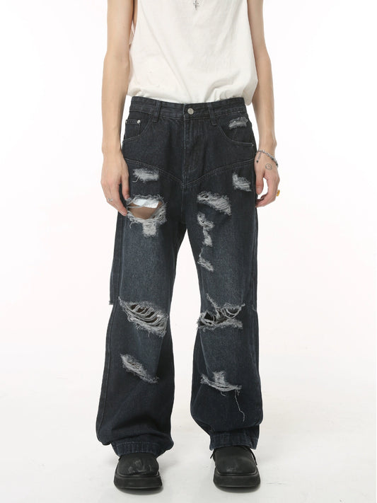 Smoke Black Irregular Damage Jeans