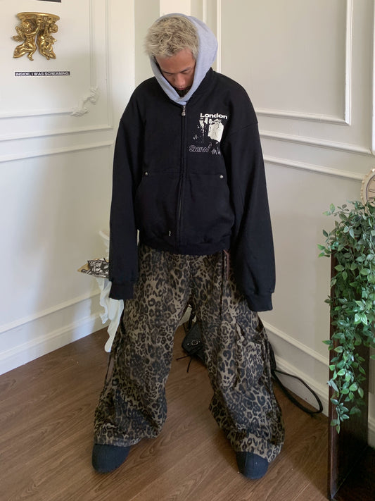 Leopard Pleated Pocket Cargo Pants