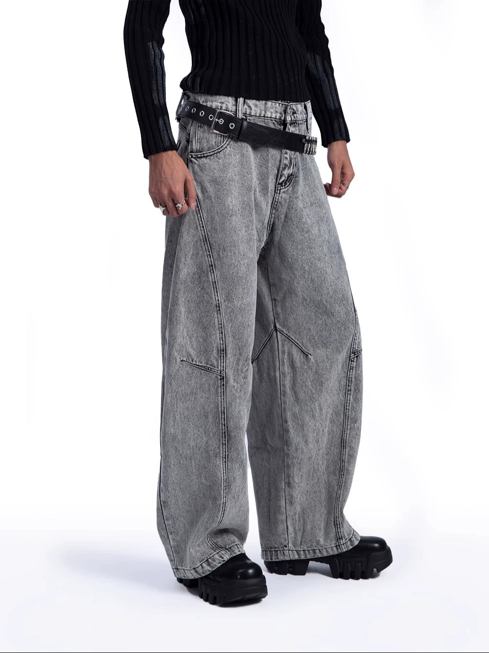 Heavy Retro Scimitar Wide Denim Pants