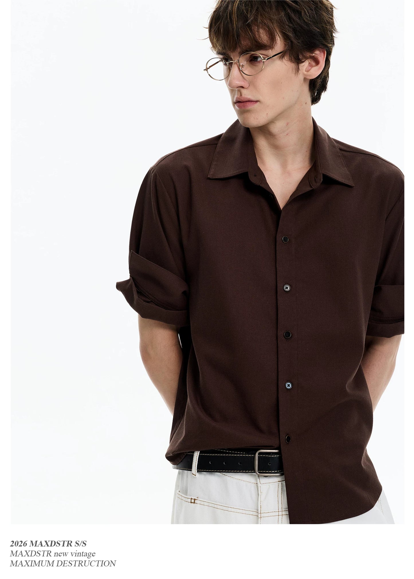 Roll-Sleeve Linen Blend Shirt