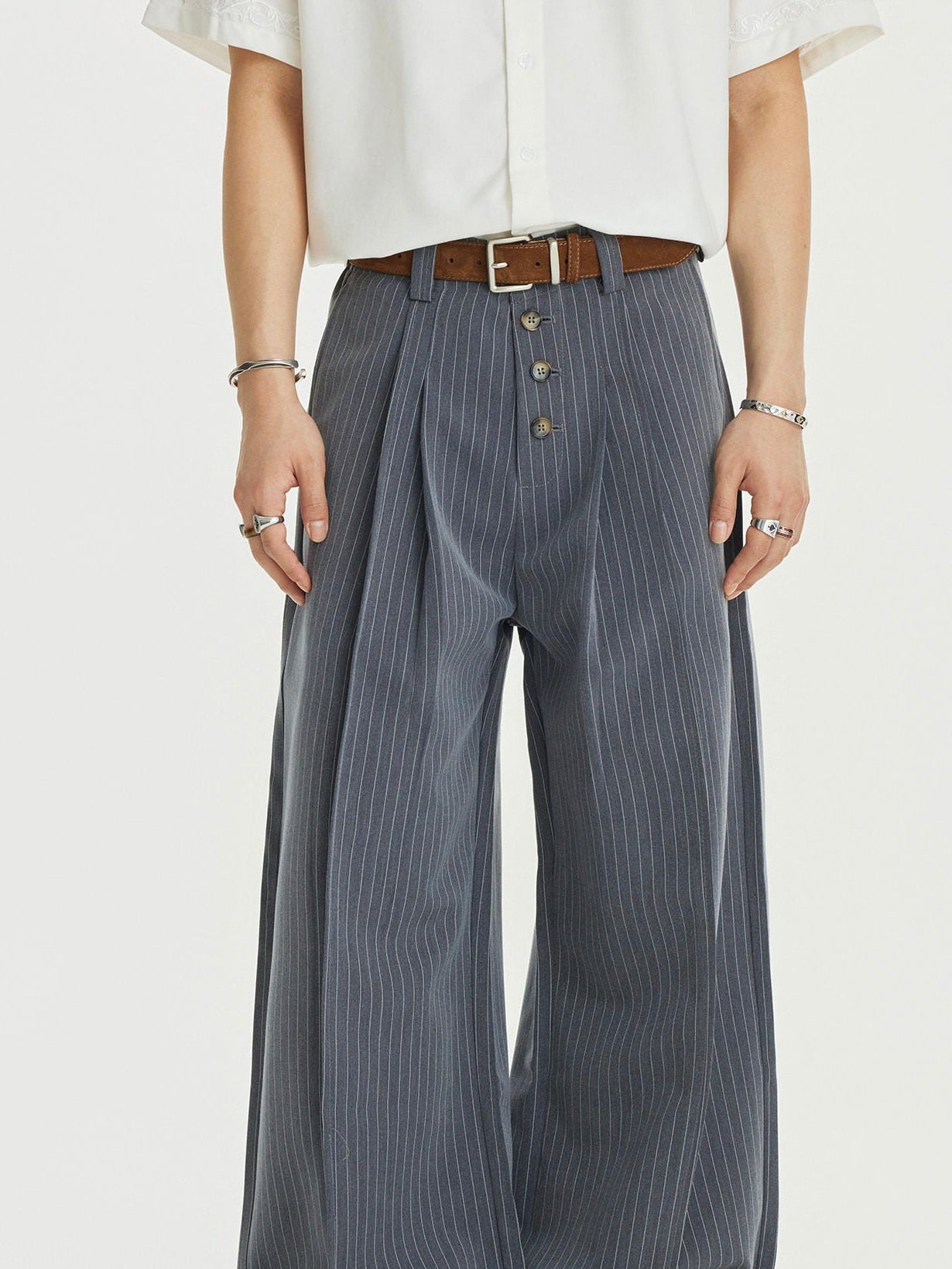 Double Pleated Wide Leg Stripe Pants