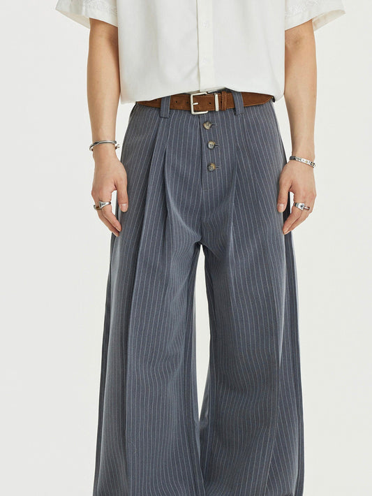 Double Pleated Wide Leg Stripe Pants