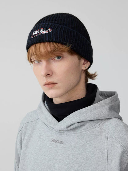 Wool Rib Knit Hooded Beanie