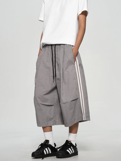 Striped Distressed Wide-leg Shorts