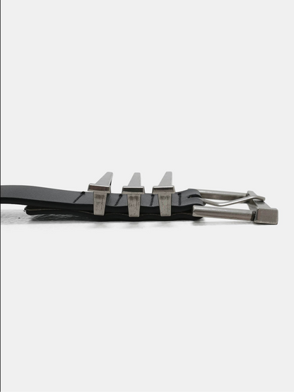 Sculptural Metal Buckle Leather Belt