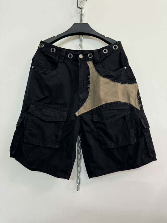 Metal Button Patchwork Shorts