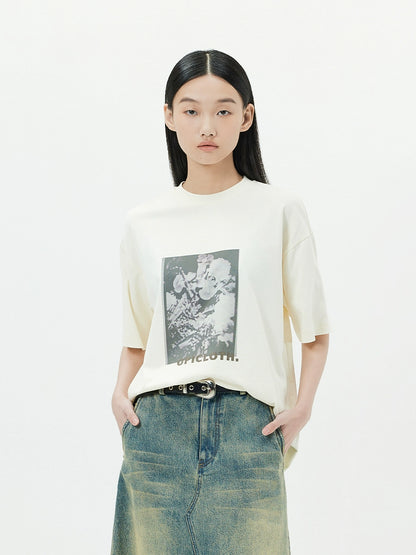 Vintage Film Floral Graphic Drop Shoulder Tee