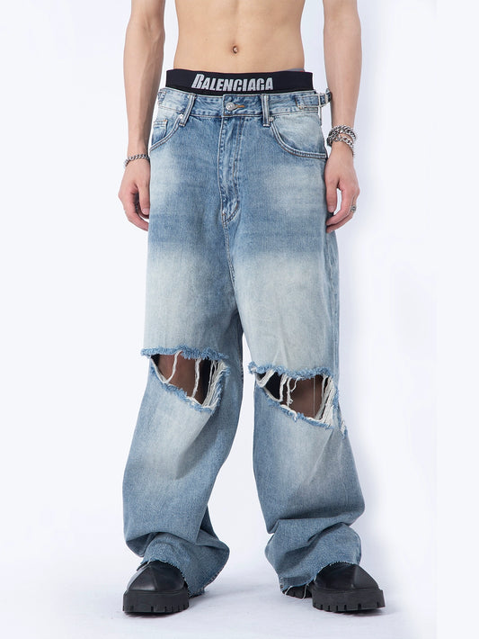 Heavy-duty Damaged Loose Jeans