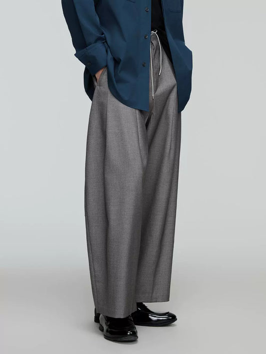 Vintage-Inspired Subtle Pattern Wide-Leg Drawstring Pants