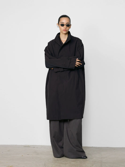 Panelled Stand Collar Trench Jacket