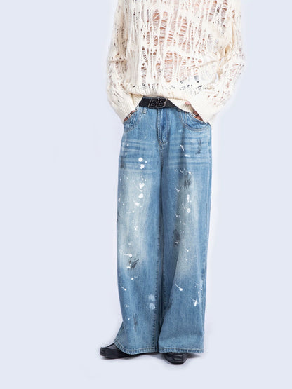 Ink-splashed Old Denim Pants