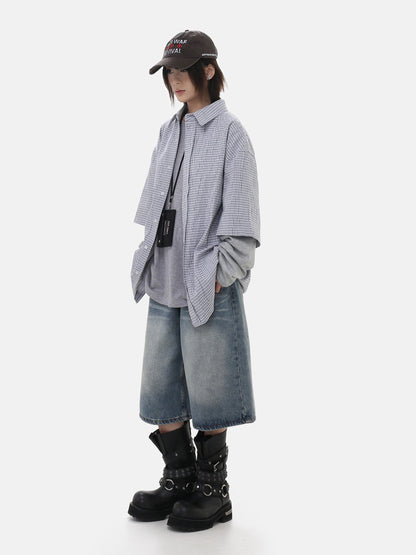 Oversized Patchwork Plaid Shirt