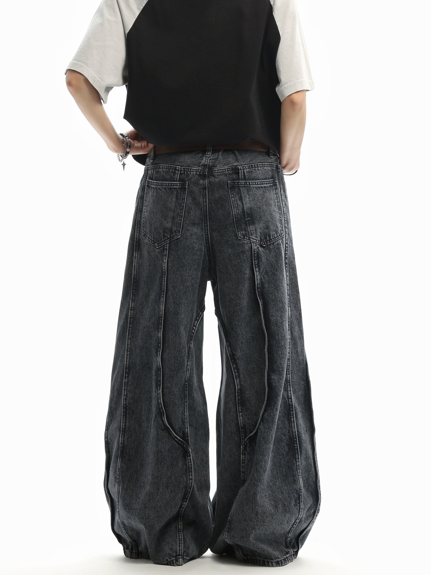 Patchwork Curved-Leg Jeans