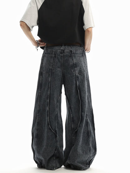 Patchwork Curved-Leg Jeans