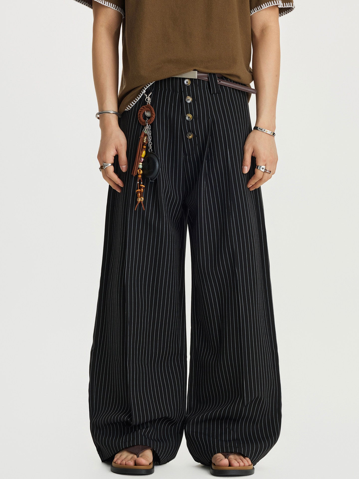 Double Pleated Wide Leg Stripe Pants