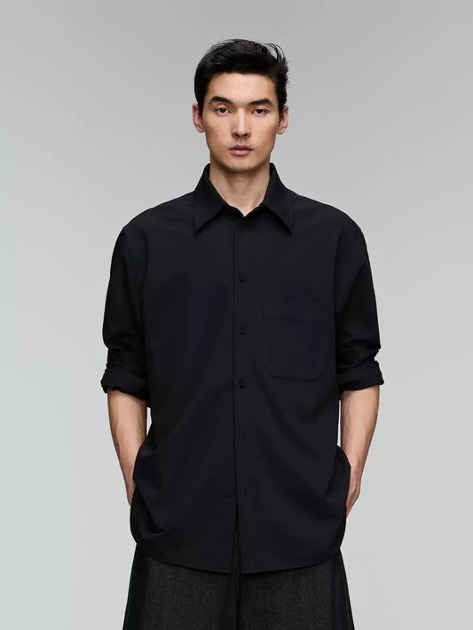 Dual-Color Wide Collar Relaxed Fit Shirt