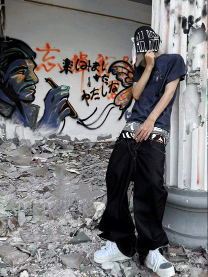 Placket Baggy Denim Pants