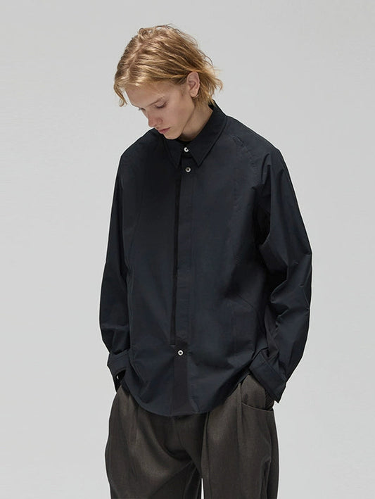 Mixed Fabric Oversized Shirt Jacket