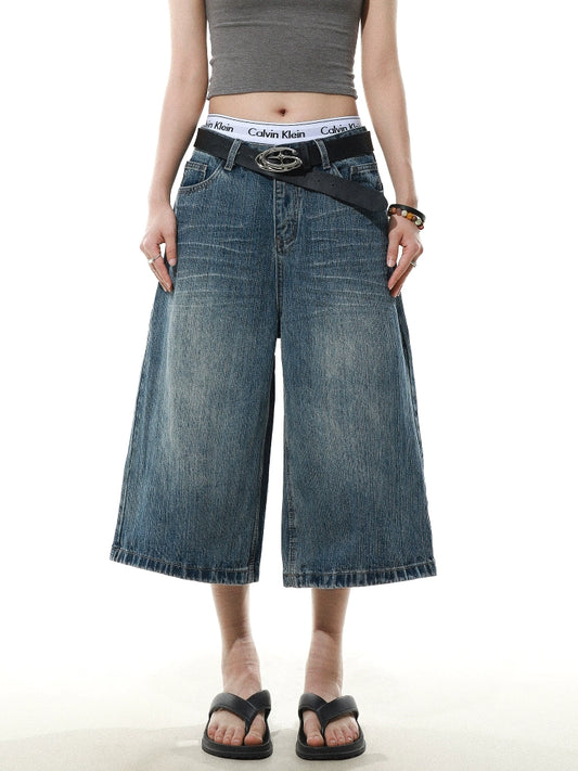 Retro Washed Bamboo Denim Half Pants