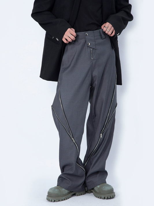 Loose Zipper Slacks Pants