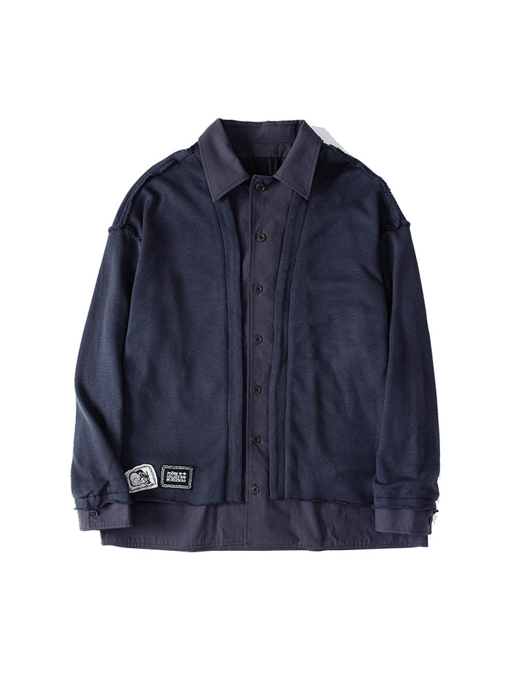 Frayed Hem Contrast Panel Shirt